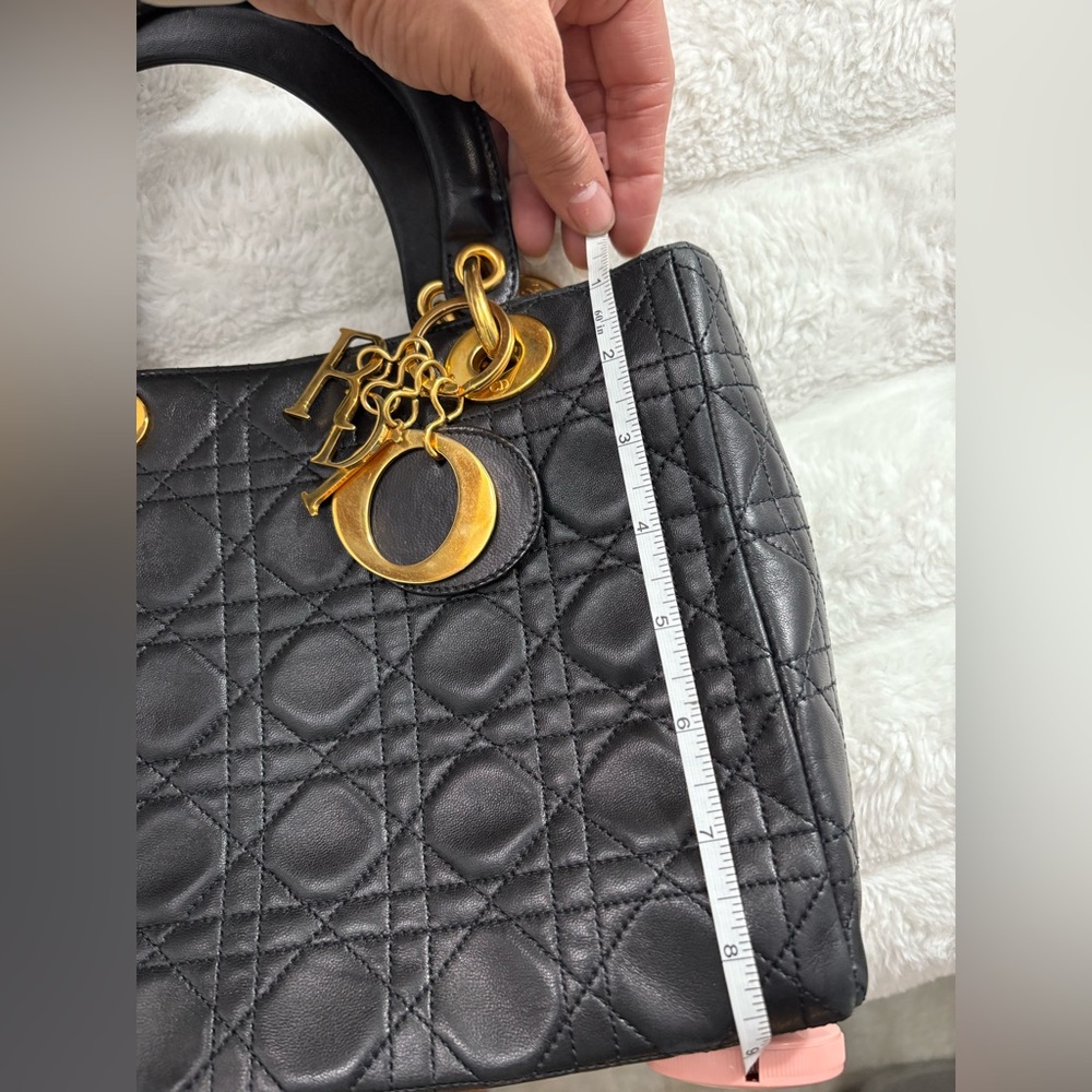 Lady Dior Medium Black Quilted Satchel with Gold Accents - Picture 16 of 16